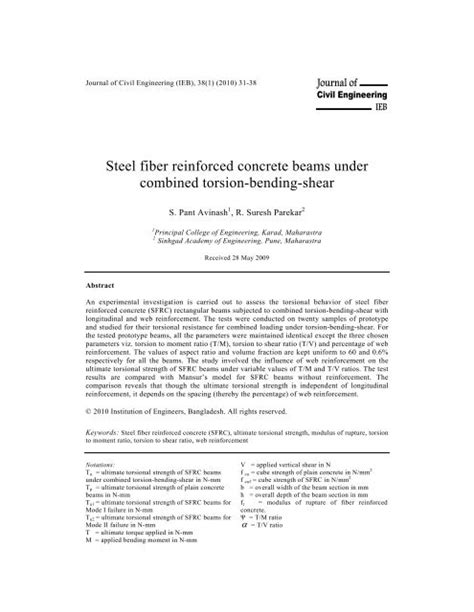 Steel Fiber Reinforced Concrete Beams Under Combined Torsion