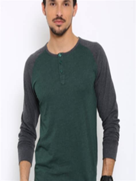 Buy Slub Men Green Solid Henley Neck T Shirt Tshirts For Men 1625789