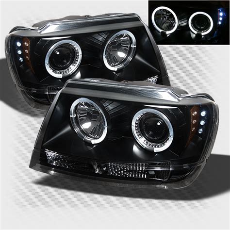 1999 2004 Jeep Grand Cherokee Halo LED Projector Headlights Black Head