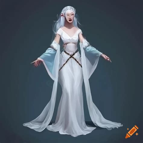 Artwork Of A Beautiful Moon Elf Woman In White Gown On Craiyon