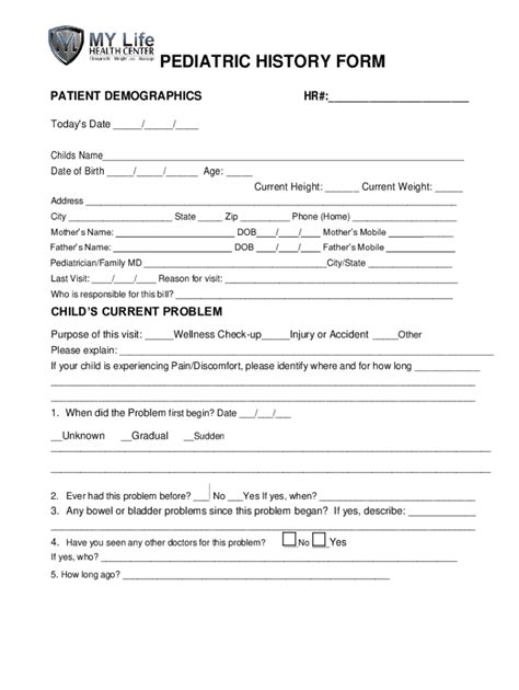 Fillable Online Pediatric Patient Demographic Form Template Fax Email