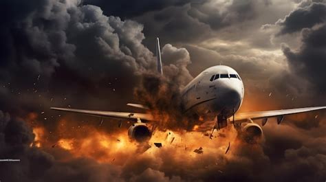 Premium AI Image | Airplane crash and burn with fire at the airport