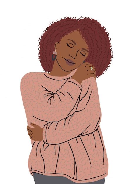 Premium Vector Portrait Of Nice African American Woman Hugging Herself Oneself Happy And