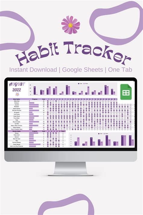 PURPLE GOOGLE SHEETS HABIT TRACKERThis Is An Easy To Fill Out Undated