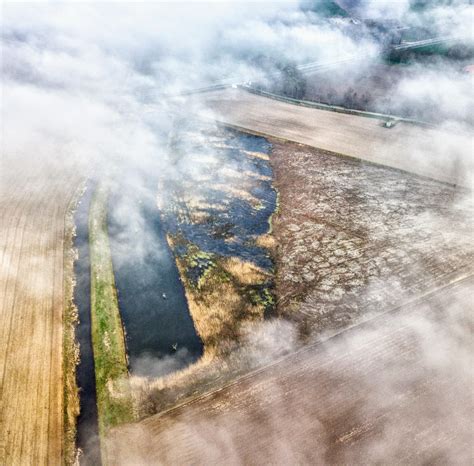 The local wetlands with dissipating fog. : r/drones