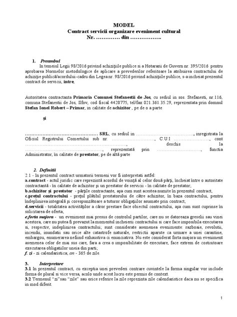 Model Contract Serv Organizare Pdf