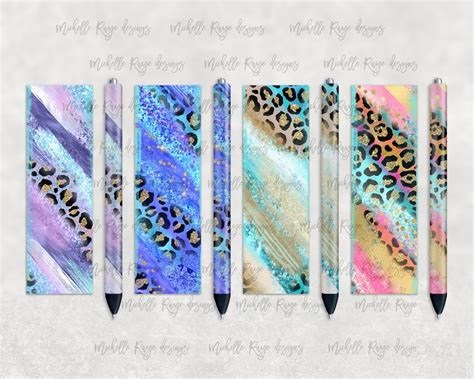 Teal Leopard Print Milky Way Pen Set Printable Waterslide Pen Wrap