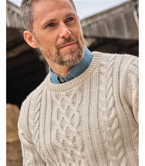 Aran Cream Pure Wool Aran Knitted Jumper WoolOvers UK