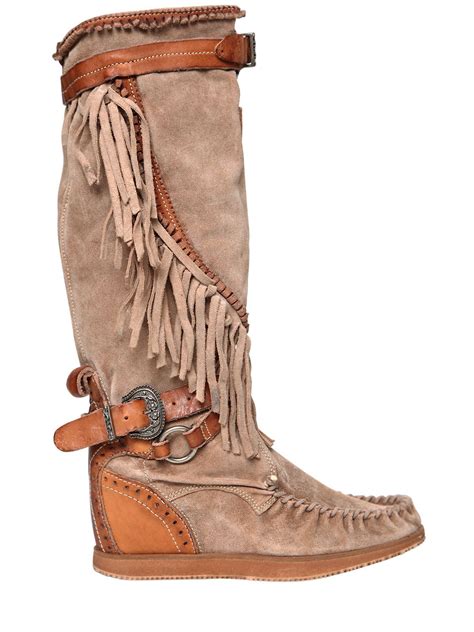 EL VAQUERO 70MM SILVERSTONE FRINGED WEDGED BOOTS BEIGE U0FCQklB0 WOMEN