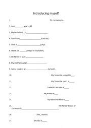 Introducing Yourself ESL Worksheet By Sluayza