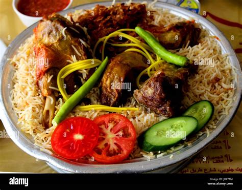 Traditional Delicious Arabic Cuisine Mandi Rice With Lamb Meat