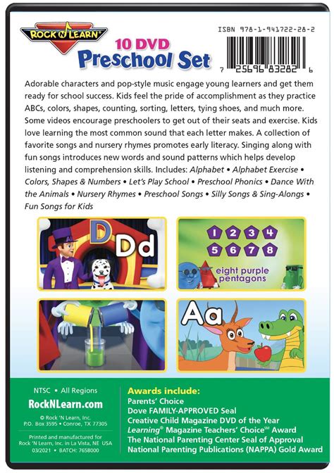 Buy 10 Dvd Preschool Set By Rock N Learn Alphabet Colors Shapes