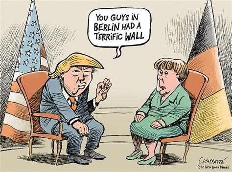 Les Tours de Laliberté Caricature Trump Merkel et le mur