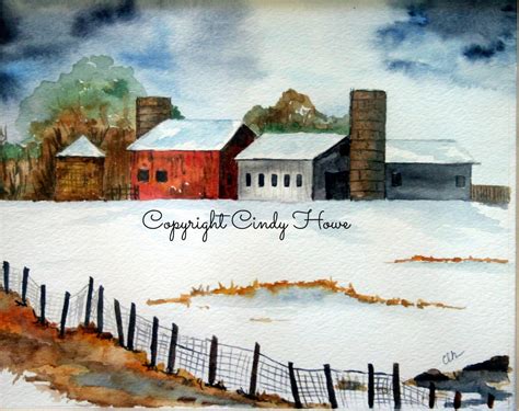 Art Print Original Watercolor Print Barns Barns Snow Etsy Barn Art