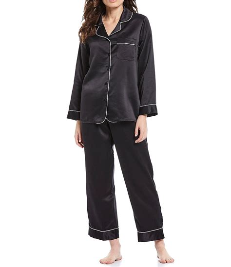 Cabernet Solid Contrast Piping Coordinating Satin Pajama Set Dillards