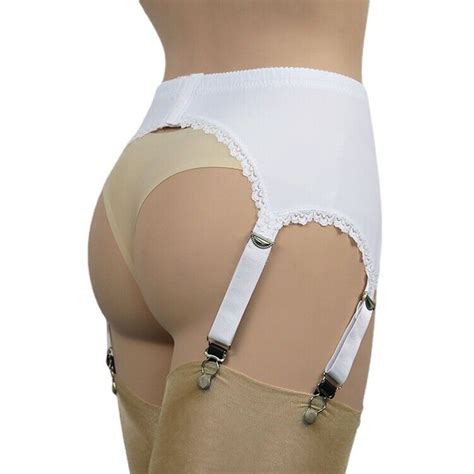 Allacki Lace Edge 6 Straps Garter Belt With Metal Claws Stretchy Girdle