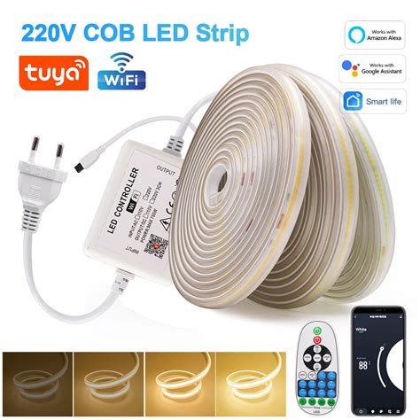 Tuya Wifi Alexa Control Dimmerable Ac V Cob Strip Ip Waterproof