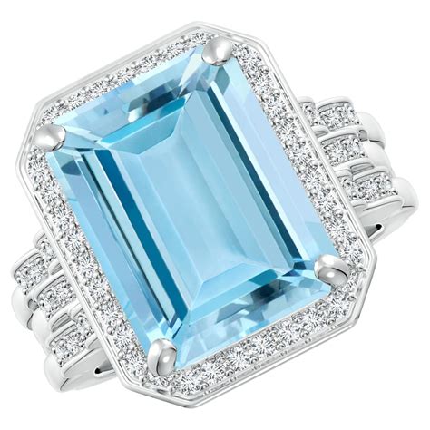 Customizable ANGARA GIA Certified Emerald Cut Aquamarine And Diamond