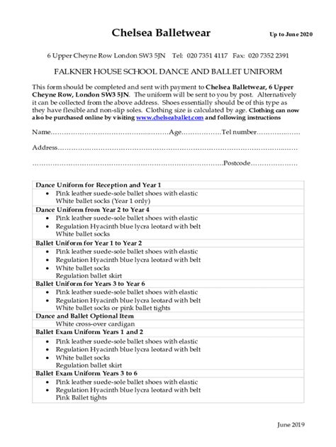 Fillable Online Falkner House School Dance And Ballet Uniform Fax Email