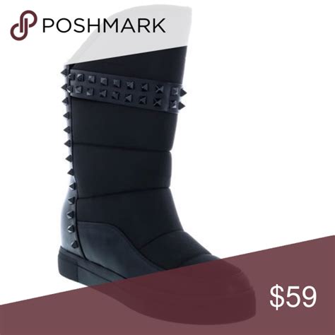 Black Studded Faux Fur lined Cold Weather Boots | Black mid calf boots ...