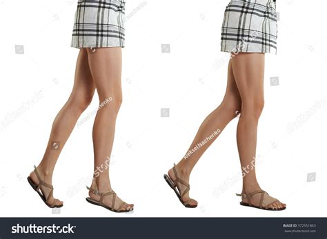 Two Pairs Naked Female Legs Sandals Stock Photo Edit Now