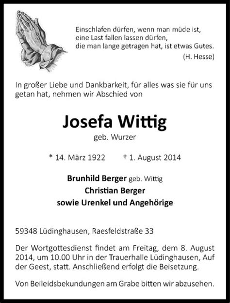 Traueranzeigen Von Josef Wittig Trauer Ms