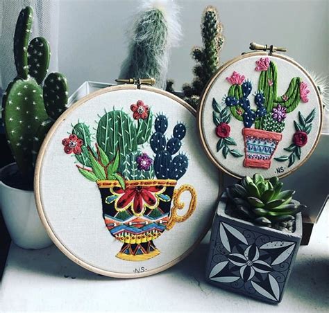 Plants Embroidered Patch Canvas Cactus Embroidery Hoop Art