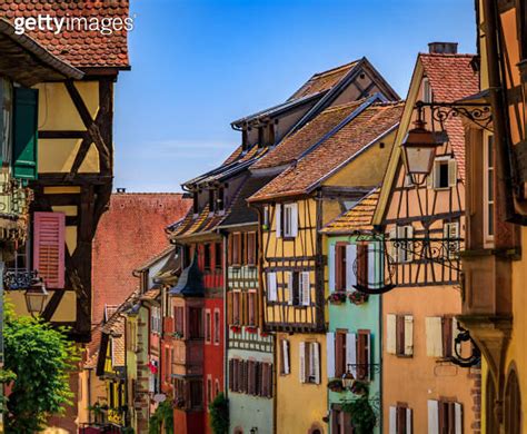 Traditional Half Timbered Houses On The Alsatian Wine Route In