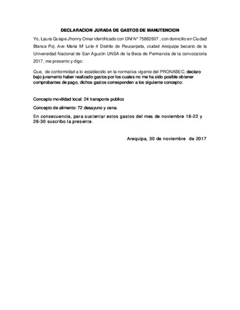 Doc Declaracion Jurada De Gastos De Manutencion