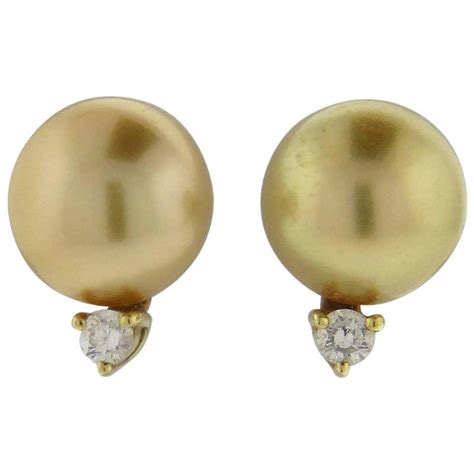 Classic Mikimoto Golden South Sea Pearl Diamond Gold Earrings At 1stdibs