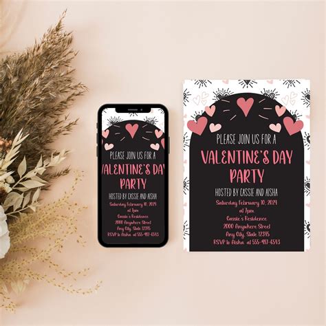 Editable Valentines Day Party Invitation Template Valentine Party