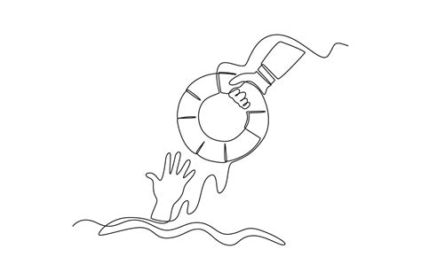 Single One Line Drawing Hand Gives Lifebuoy Sos Concept Continuous