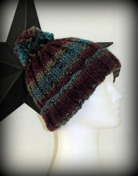 Hand Knit Hat Knit Hat Pom Pom Knit Hat Burgundy Knit Hat Knit Hat ...