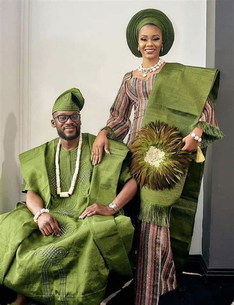 Lovely Couple In Green Aso Oke Yoruba Wedding Nigerian Wedding Dress