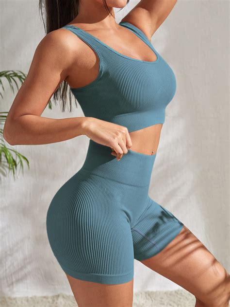 Seamless Yoga Set Gym Suits With Shorts Crop Top Sexy Bra Women S Pants