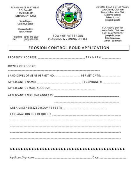 Town Of Patterson New York Erosion Control Bond Application Fill Out