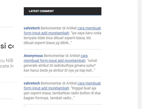 Cara Membuat Widget Komentar Terbaru Di Blogger Sahretech