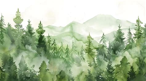 Conifer Forest With A Path In Watercolor Clipart Style | Premium AI ...