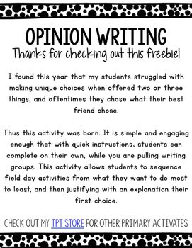 Opinion Writing Sequencing Freebie By Momma With A Teaching Mission