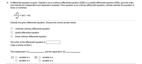 Solved A Differential Equation Is Given Classify It As An Chegg