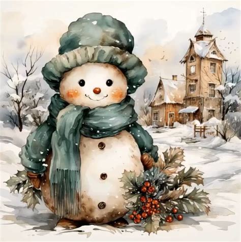 Pin By Декупажница On Зимнее новогоднее Christmas Watercolor Christmas Card Images Snowman