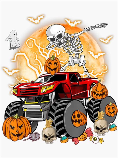 "Dabbing Skeleton Monster Truck Halloween Costume Kids Boy" Sticker for ...