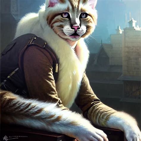 Portrait Painting Of A Friendly Tabaxi Police Officer Stable