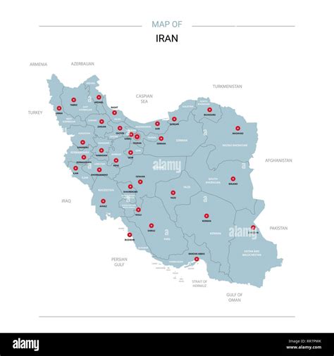 Iran Vector Map Editable Template With Regions Cities Red Pins And