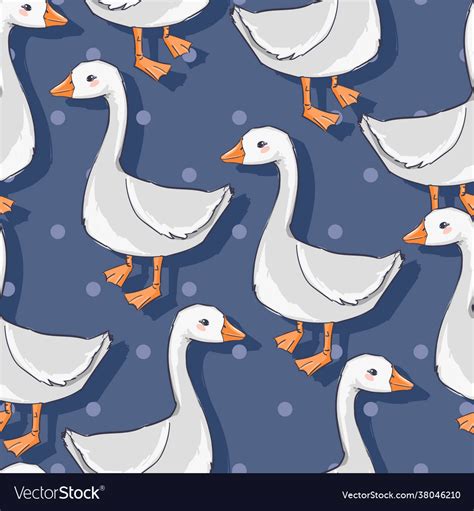 Seamless Pattern Hand Drawn Cute Goose Royalty Free Vector