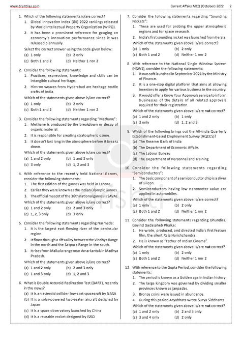 Drishti Ias Current Affairs Mcq Quiz Consolidation October Part I Ii