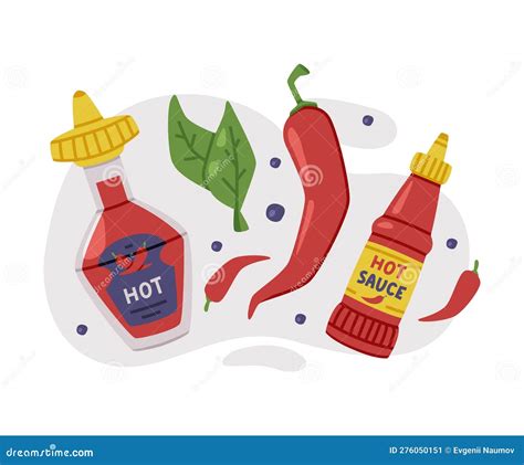 Hot And Spicy Chili Sauce In Bottle Vector Composition Stock Vector Illustration Of Taste