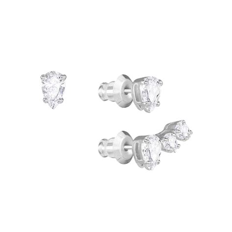 Swarovski Attract White Tone Pierced Pear Crystal Earrings Set Borsheims