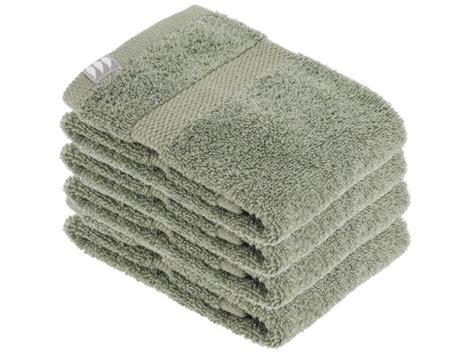 Lot de 4 Serviettes de toilette tissu éponge 100 Coton Vert Kaki 30 x