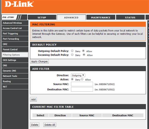 Wireless Networking Mac Address Filtering On Adsl Wifi Router Dlink